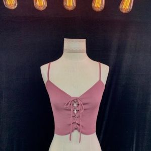 Mauve/dusty rose crisscross front/knit/crop tank